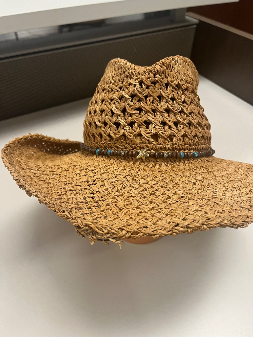Panama Jack Tan Braided Straw Hat with Beaded Starband